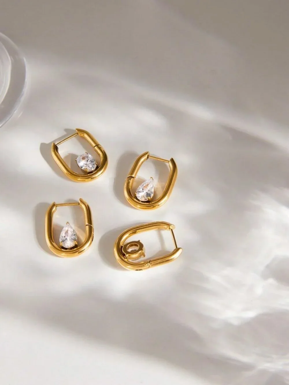 Women's  Cz Diamond Rhinestone  Gold Hoop Earrings